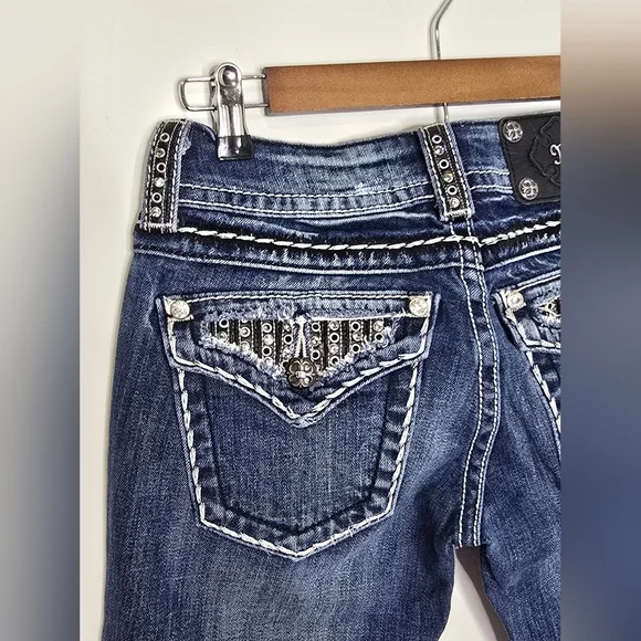 Miss Me Bootcut Jeans Size 26 Buckle Rhinestone Studded Pocket Y2K Size 26 - Picture 4 of 16